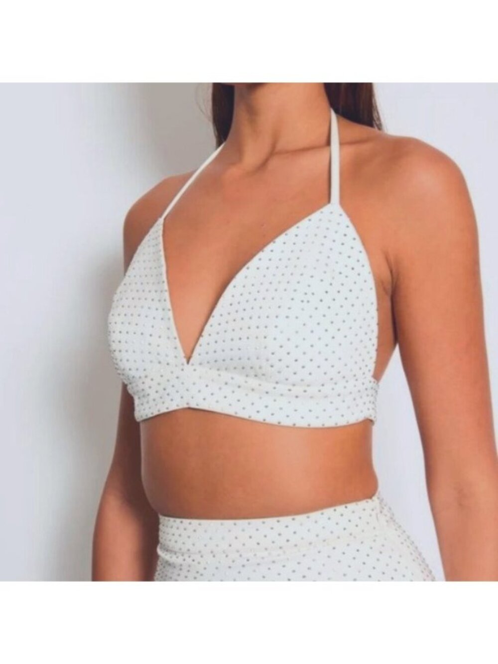 Nadine Merabi Kira White Rhinestone Bra Bikini Top XL New With Tags